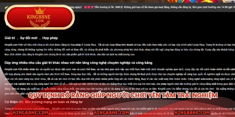 Quy định rõ ràng giúp người chơi yên tâm trải nghiệm